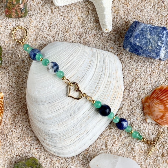 Genuine 14k Gold Plated Heart & Gemstone Bracelet - Keep Your Heart Centered - Picture 6 of 9